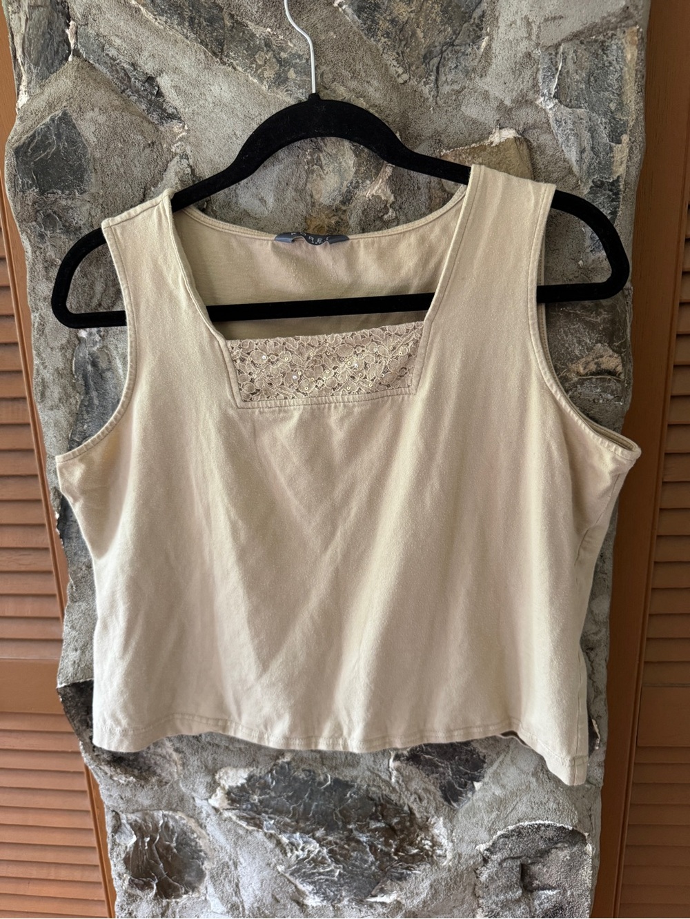 Koret Cream Tank Top with Lace Inset